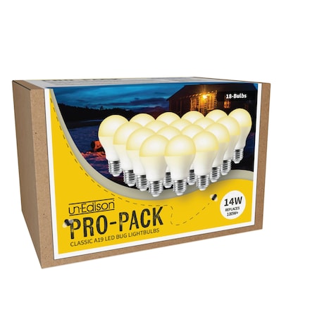 Miracle Led UnEdison LED Bug Light Pro-Pack 14W Replaces 100W+ Bulbs, Amber, Deters Insects, 18PK 801993